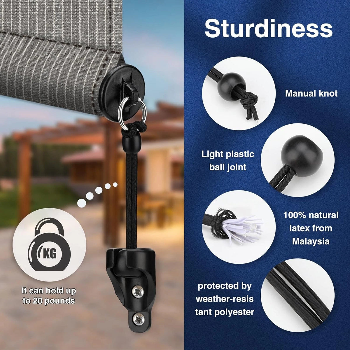 Sun Shade Parts End Cap with Ring,Weather Resistance,for 2Pair, Black