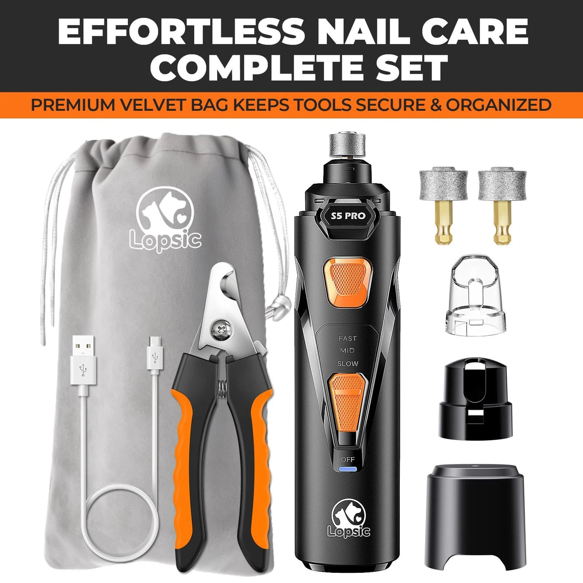 Whisper Quiet Dog Nail Powerful dog nail grinder for Large Medium Dog, Black