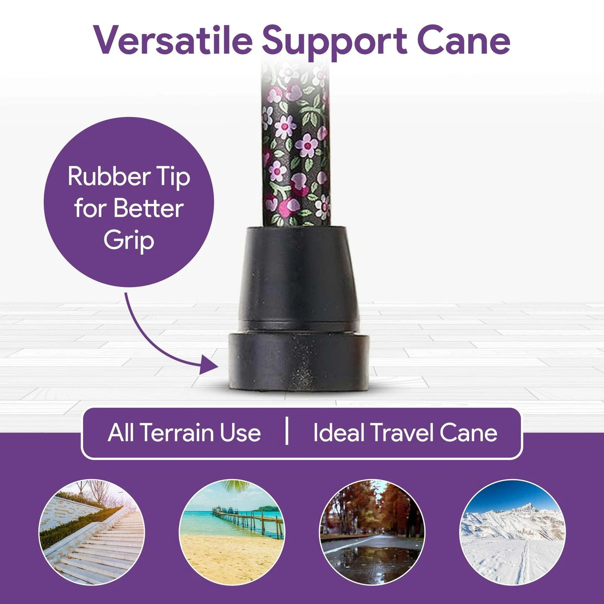 Folding Walking Cane for Women and Men - 33" - 37" Adjustable Black Floral