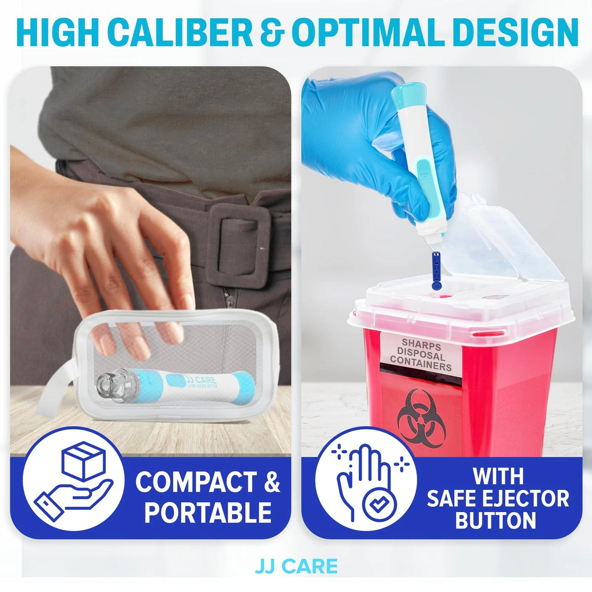 JJ CARE Lancing Device, Lancet Pen with 10 Adjustable Depth White and Blue
