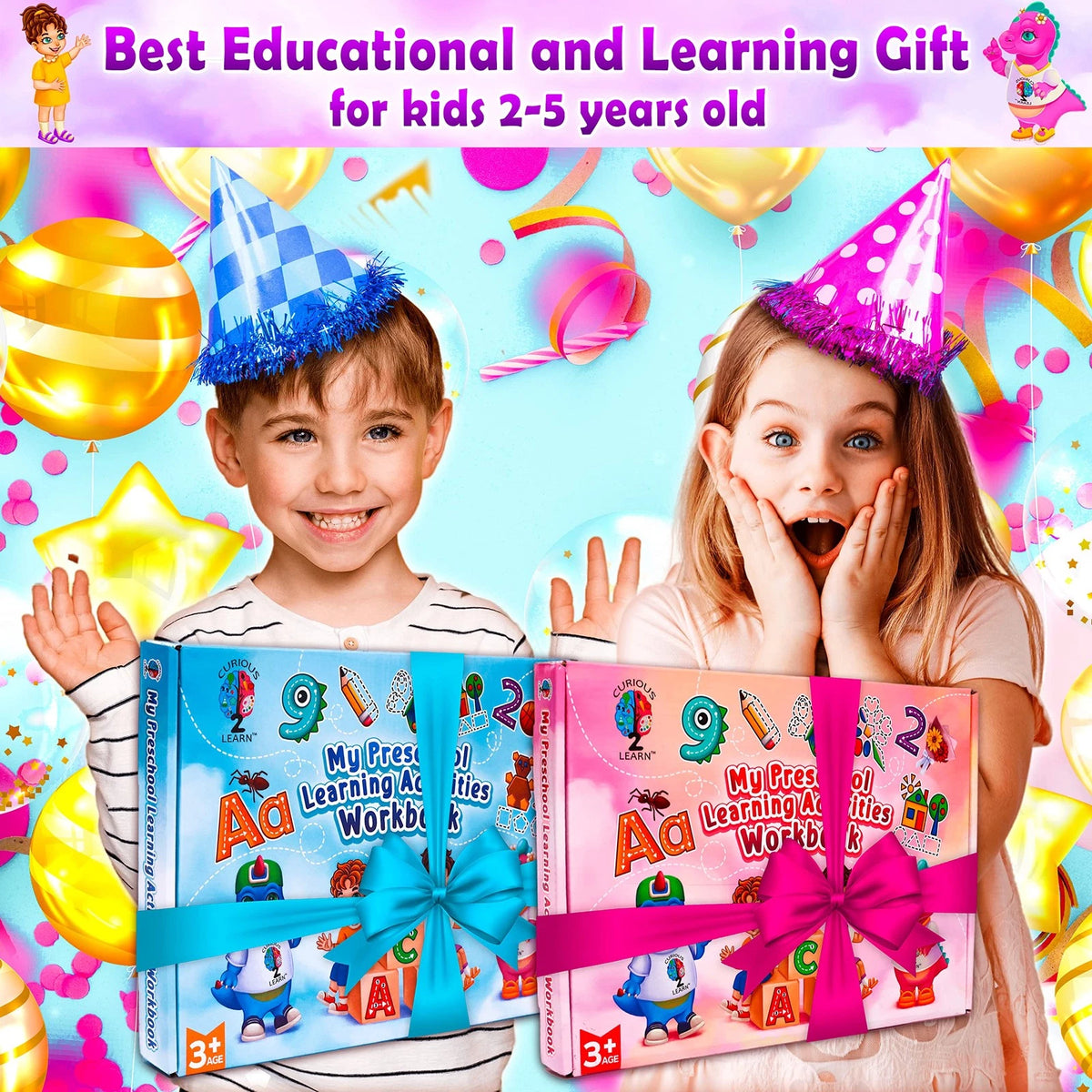 Curious 2 Learn Hardcover Preschool Activity Workbook for Kids Medium, Pink