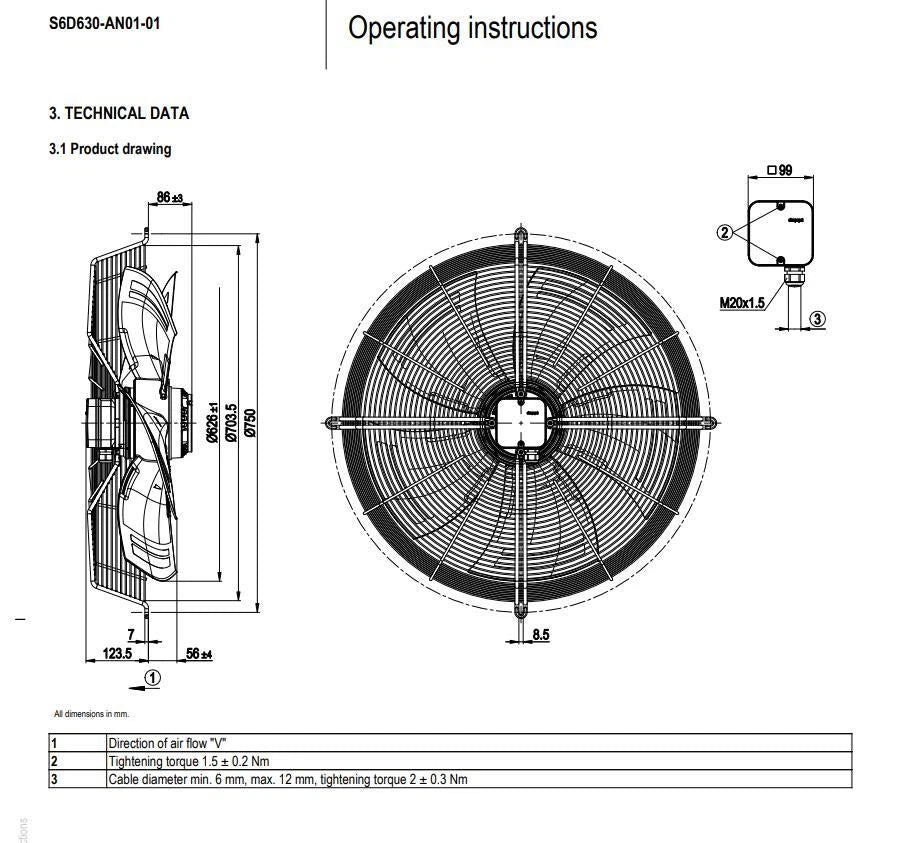 Ebmpapst Fan S6D630-AN01-01 Axial Fan 400/480VAC 810W φ630MM Air Conditioner Fan