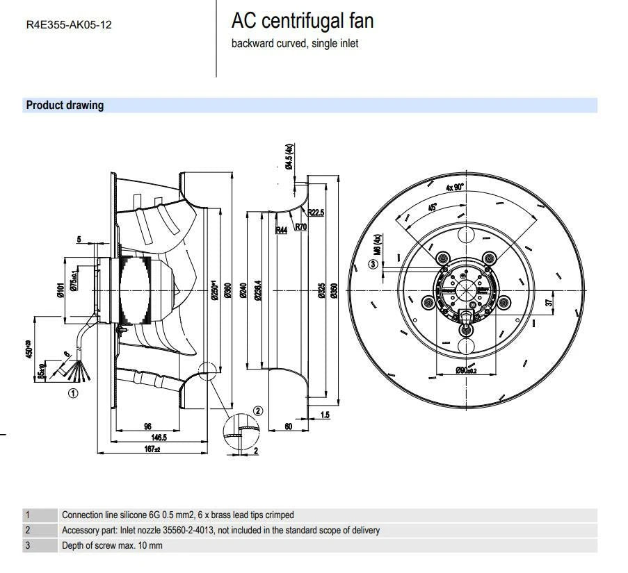 Ebmpapst R4E355-AK05-12 Centrifugal Fan AC 230V 0.8/1.14A 1600RPM φ355MM FFU Fan