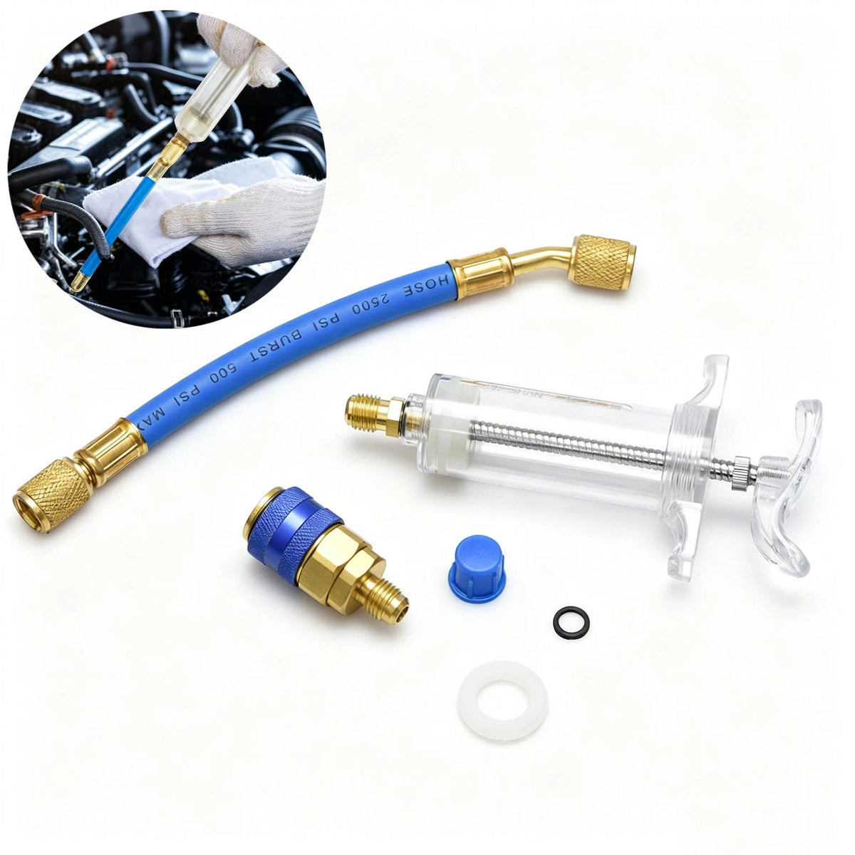 1PCS Oil and Dye Injector Featuring a 1/4 inch female SAE connector