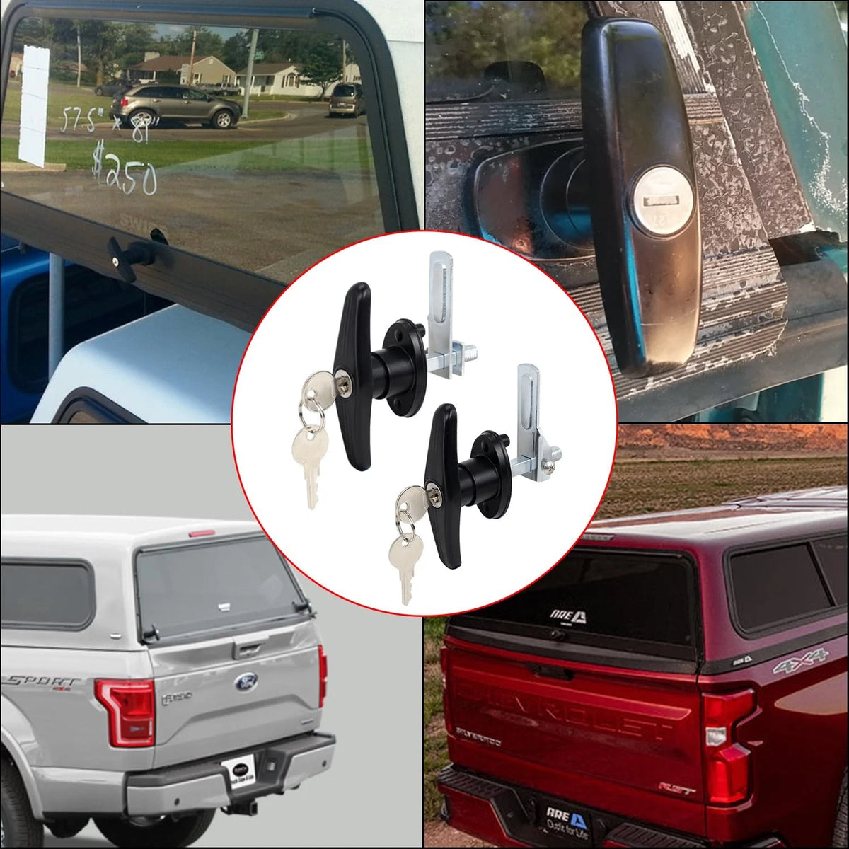 QZATTCAEN Truck Cap Locking T-Handle, Matching Set(Left&Right), Black