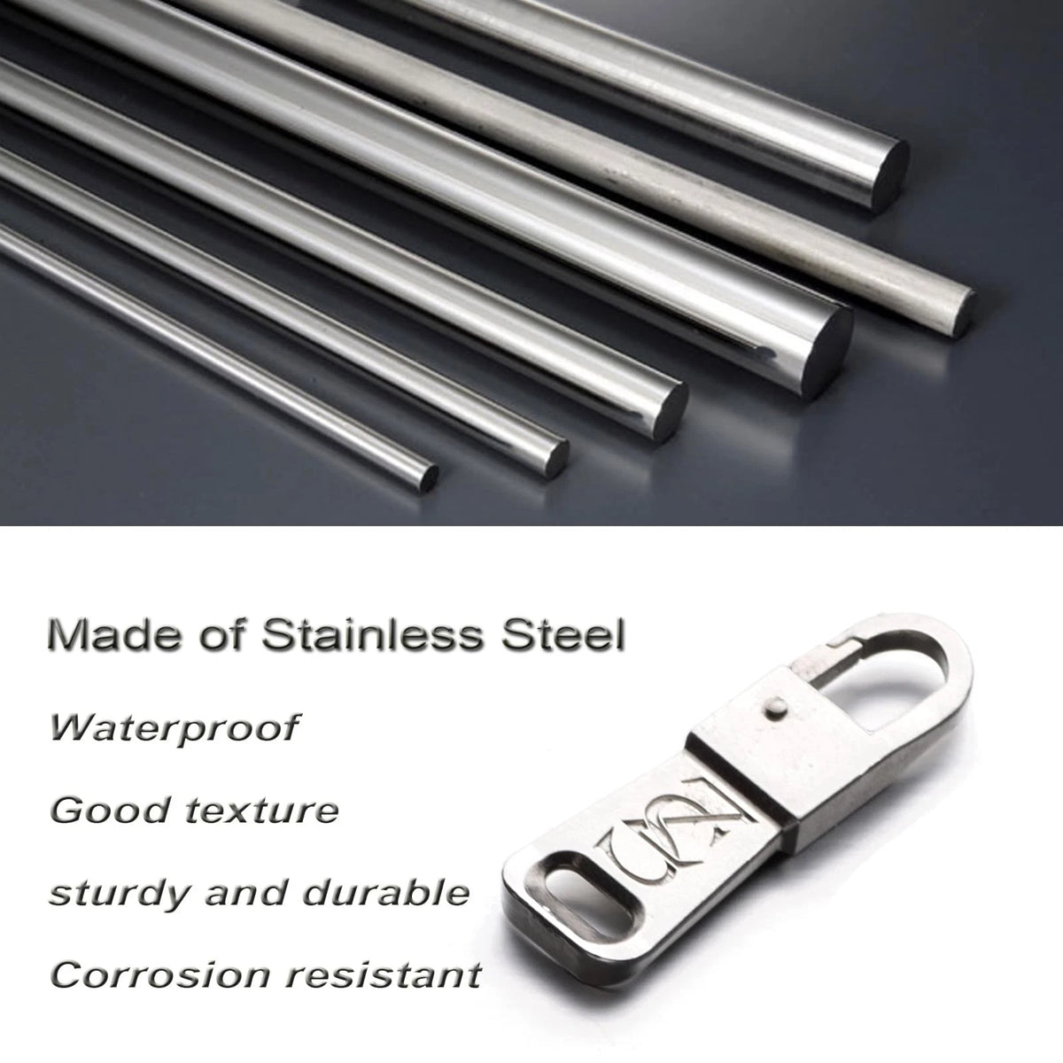 Zpsolution Stainless Steel Zipper Pulls - More 1.5" x 0.5", Black & Silver