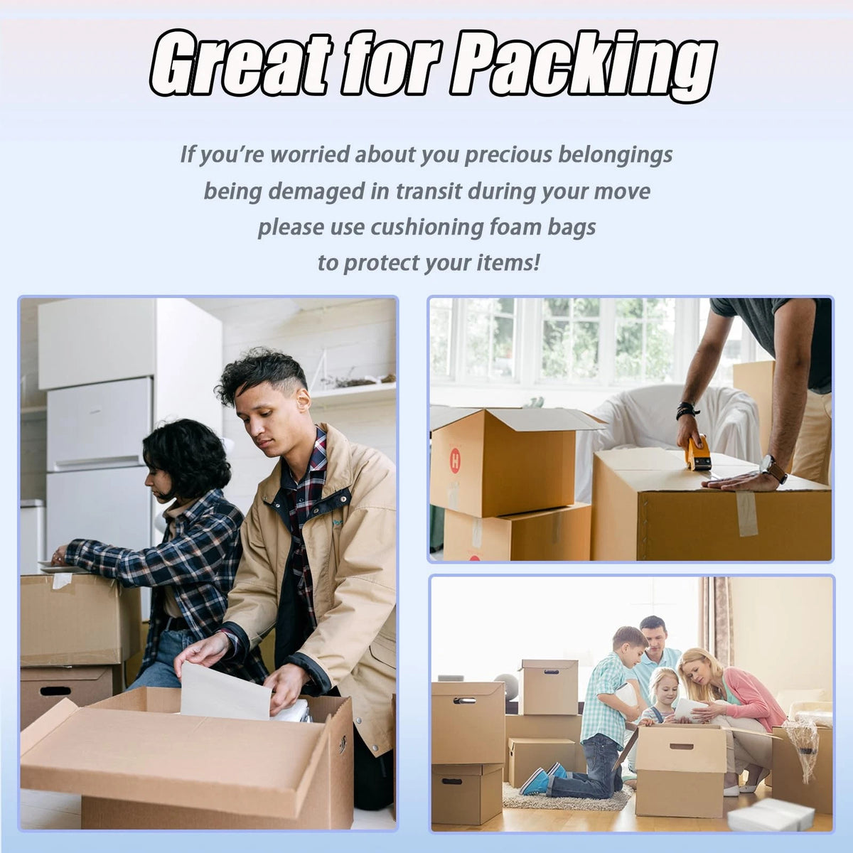 100PCS Cushioning Foam Pouche, 6x8Inch Packing 100PCS-6X8IN(0.5T), White