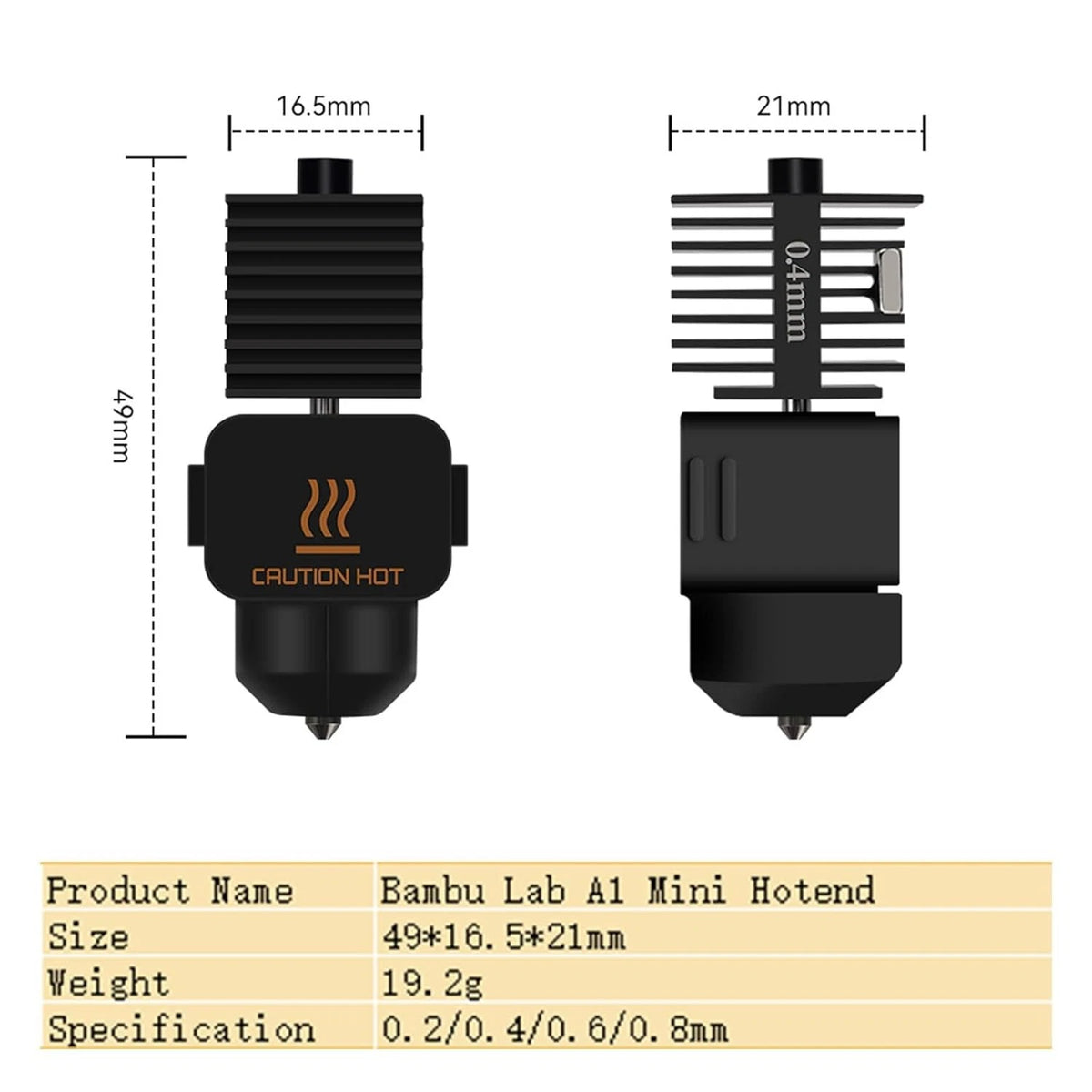 2PCS 0.4mm Hotend Kit for Bambu Lab A1/A1 Mini, 3D Printer Parts 0.4mm+0.4mm