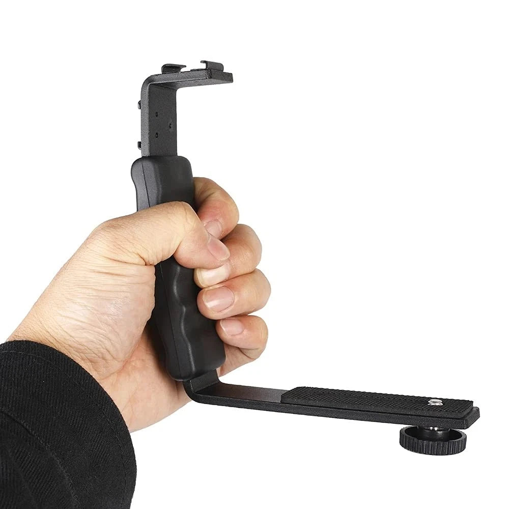 L-Shape Flash Bracket with Dual Cold Shoe Mount Tripod Screw Black