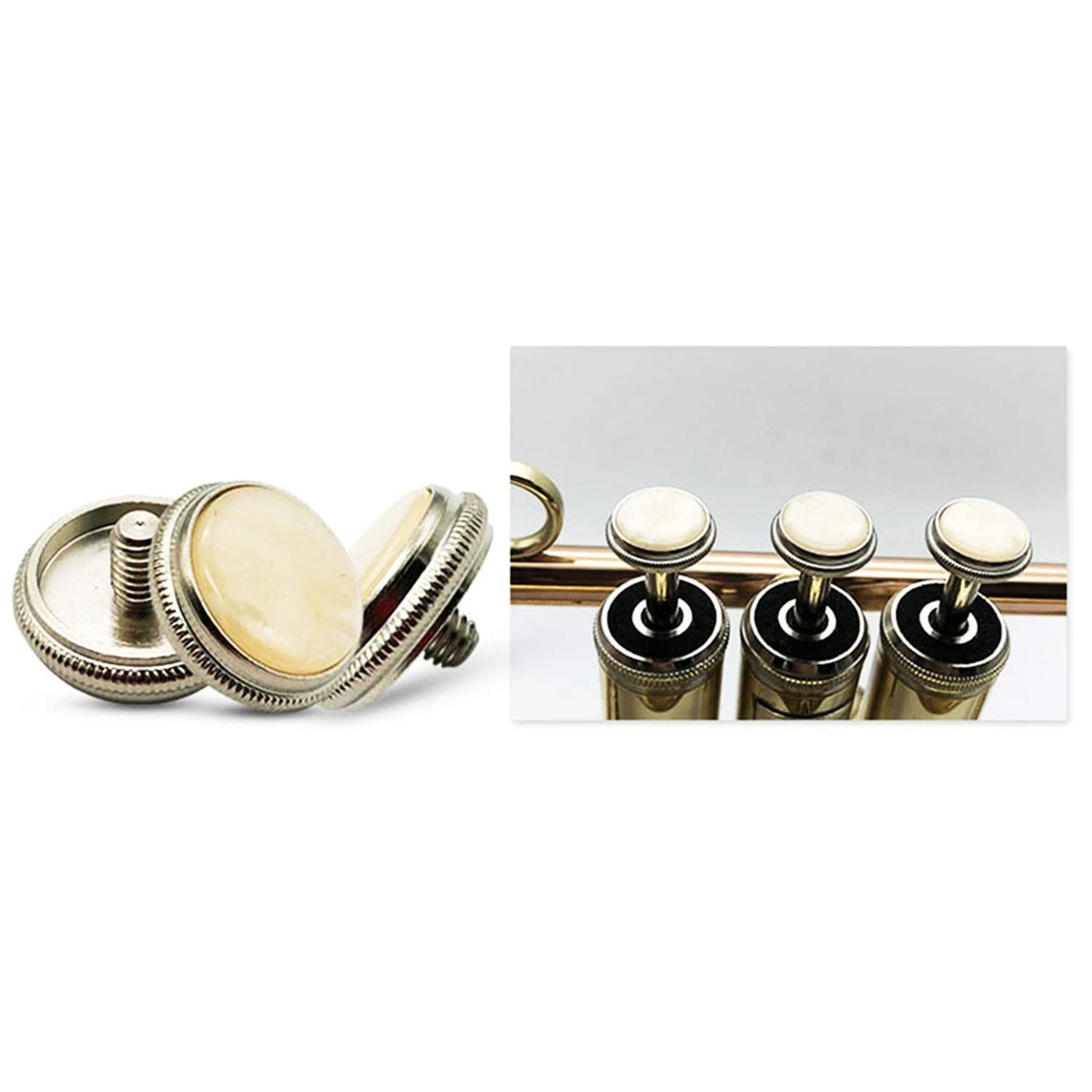 heyous 3pcs Trumpet Finger Buttons with Felt Washers Musical Beige + Silver