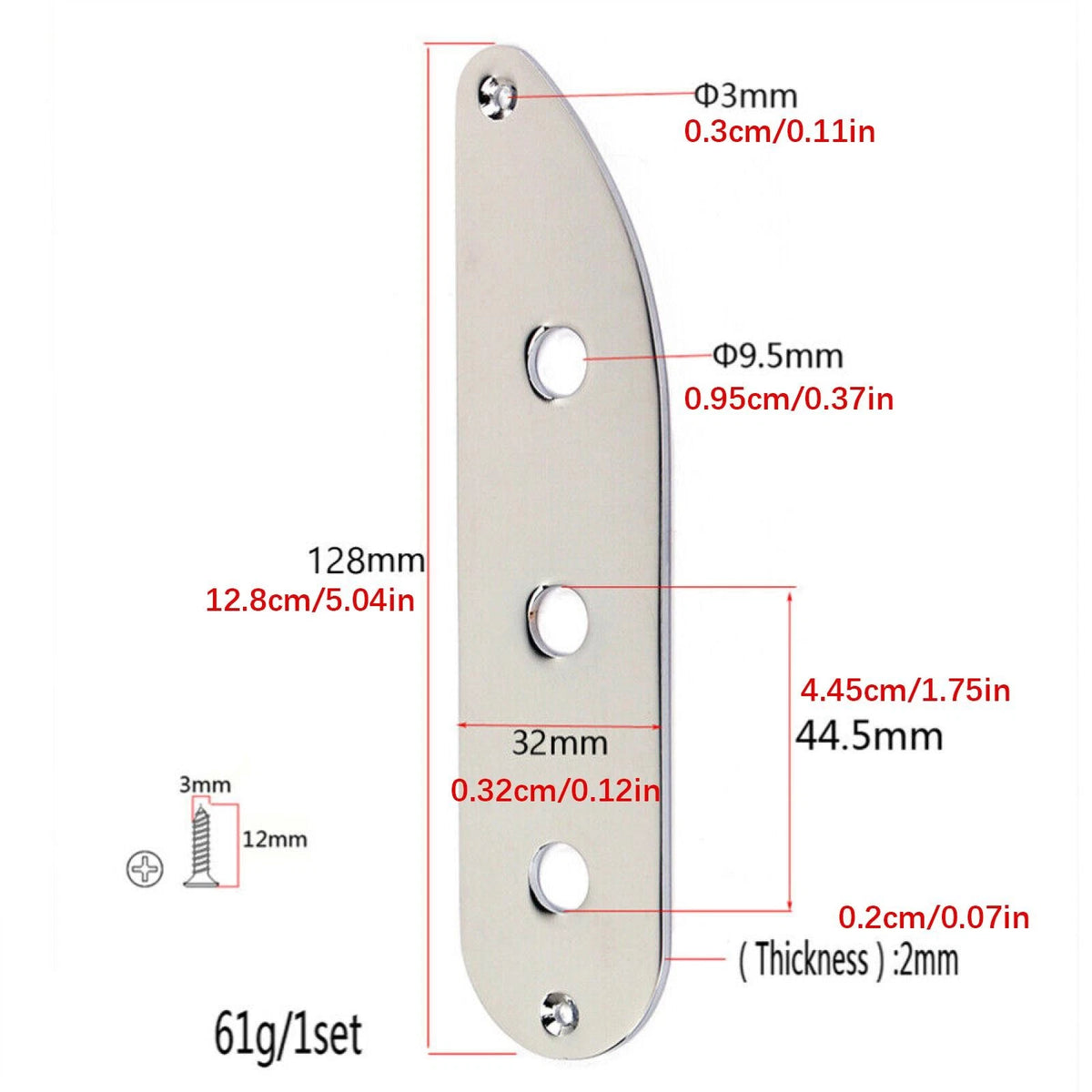3 Holes Electric Guitar Bridge Switch Control Plate for TELE Style Bass Guitar
