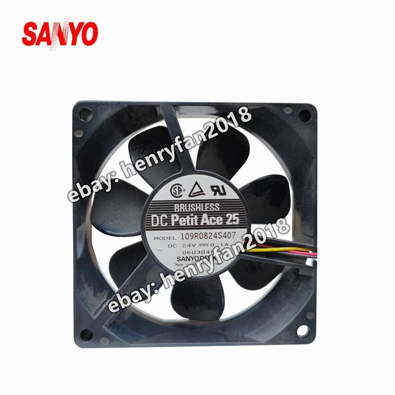 SANYO 109R0824S407 Axial Fan 24VDC 0.1A 80*80*25MM 3-wires Cooling Fan San Ace