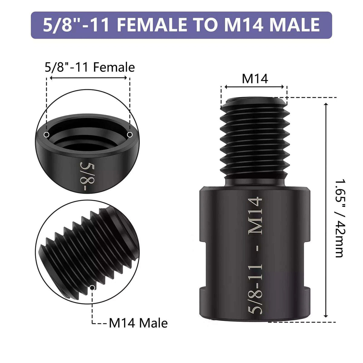 4x Adapter 5/8" 11 Female to M10/M14 Male for Angle Grinder Electric Drill