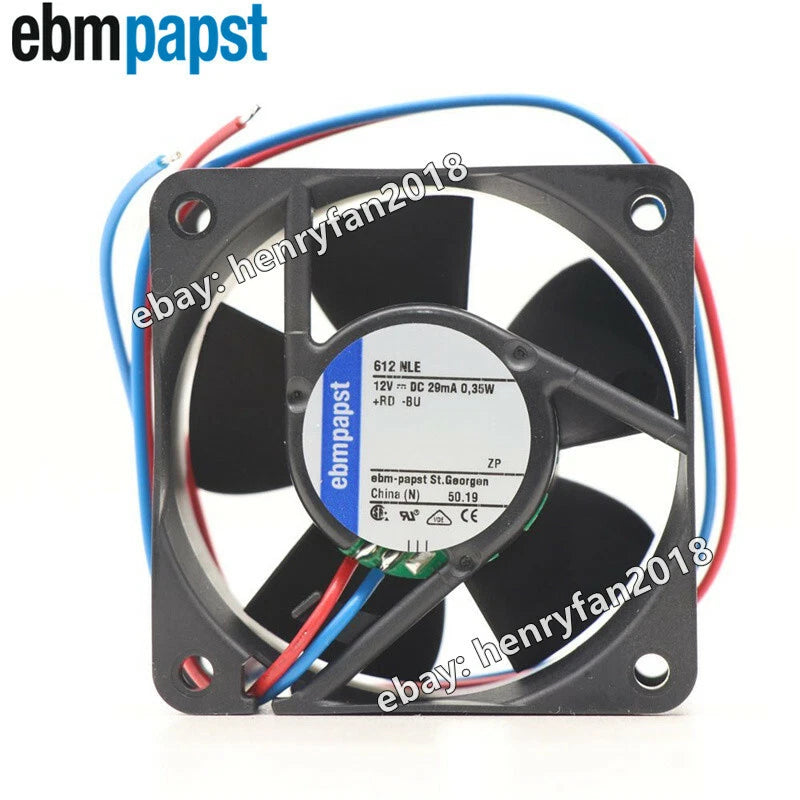 Ebm-papst 612NLE Axial Fan DC 12V 0.35W 29mA 60*60*25MM 19m3/h Cooling Fan 2Wire