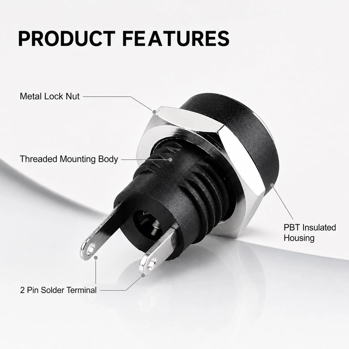 DIYhz 20 Pack 5.5mm x 2.1mm DC Power Jack, 24V 2.1 Jack 20pcs, Black