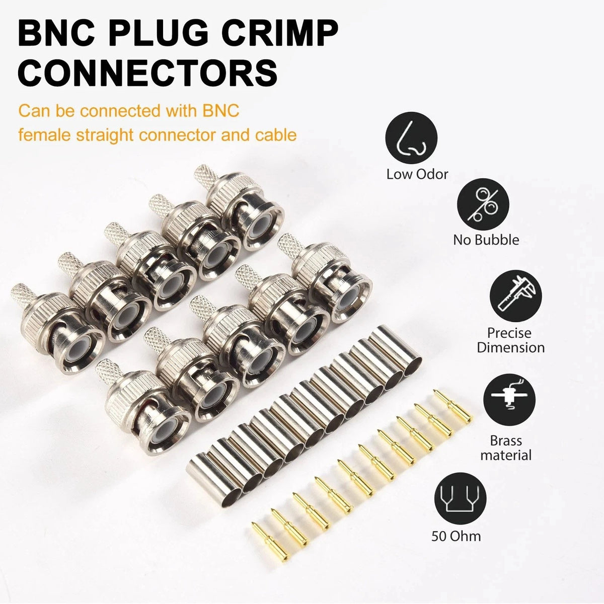 Nickel Plated BNC Male Crimp 10 Units 50 Ohm RG58 Test Leads Cables w/ Lug