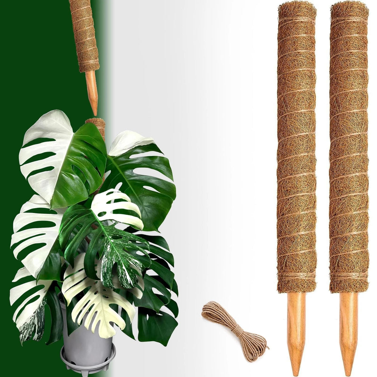 2 Pack 21 Inch Moss Poles, Stackable Pole for Plants 2 pack 21in, Brown