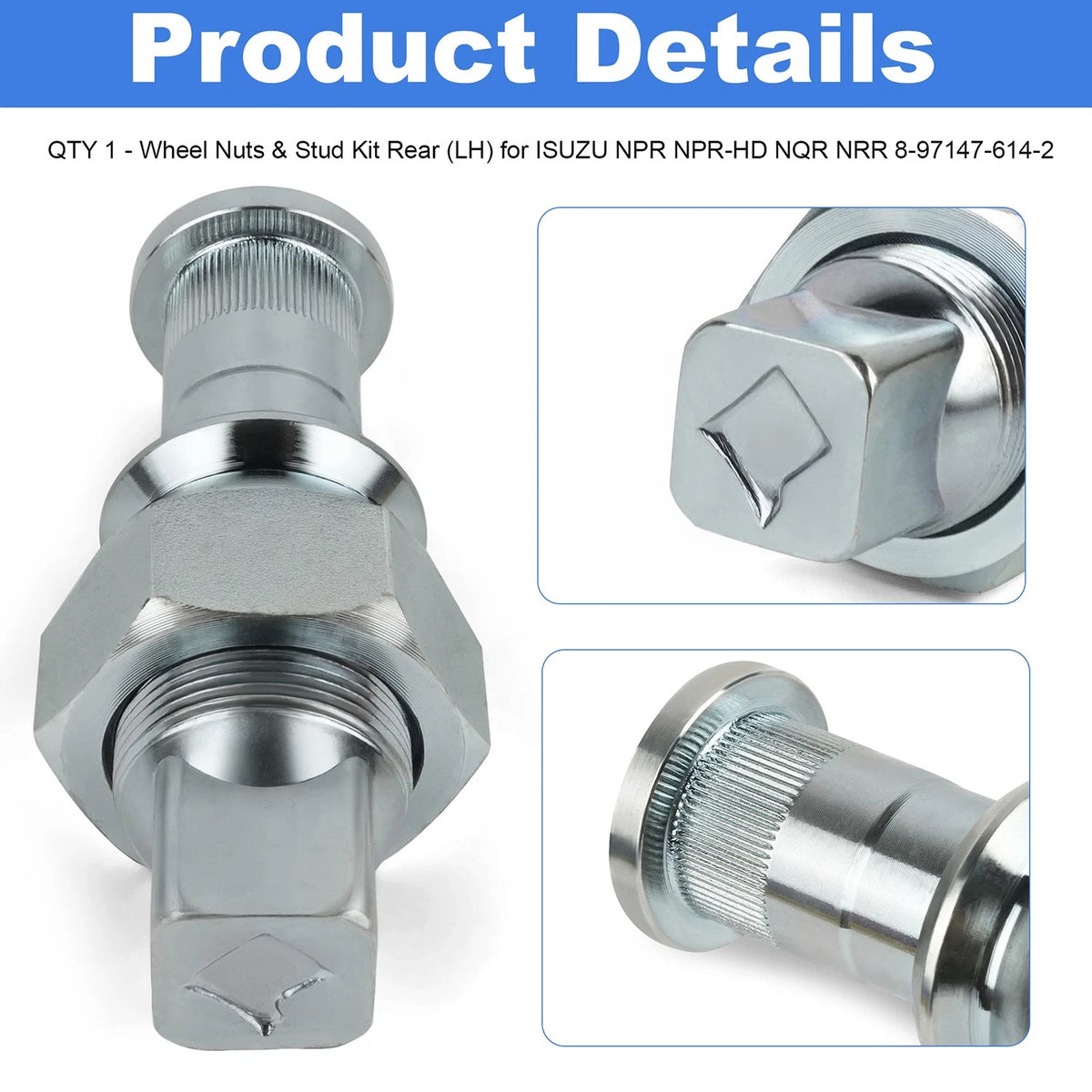 QTY 1-Wheel Nuts & Stud Kit Rear (LH) for ISUZU NPR NPR-HD NQR NRR 8-97147-614-2