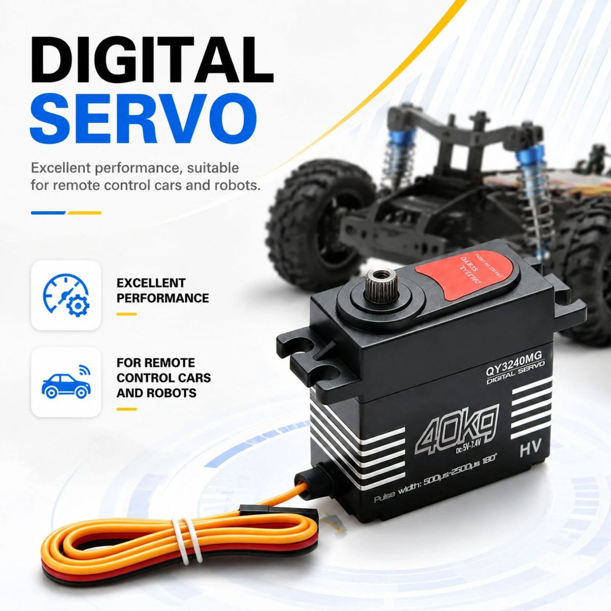 25T Arm High Torque 40kg Metal Steering Gear Digital Servo For 1/8 1/10 RC Car