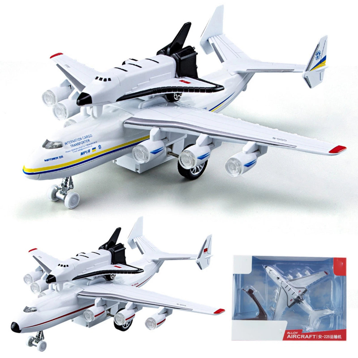 1/400 An-225 Mriya Plane w/Buran Orbiter Model Sound Light Pull Back O