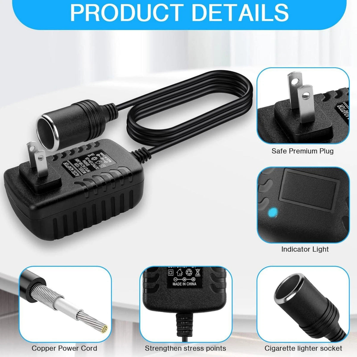 1PCS Car Cigarette Lighter Converter Equipped With LED Charging Indicator