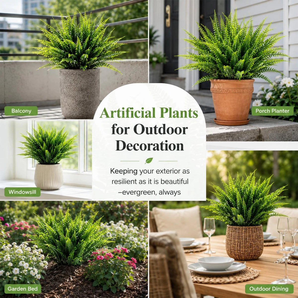 MAQIHAN 10 Pcs Fake Fern - Artificial Ferns for Outdoors - Faux 10PCS, Green