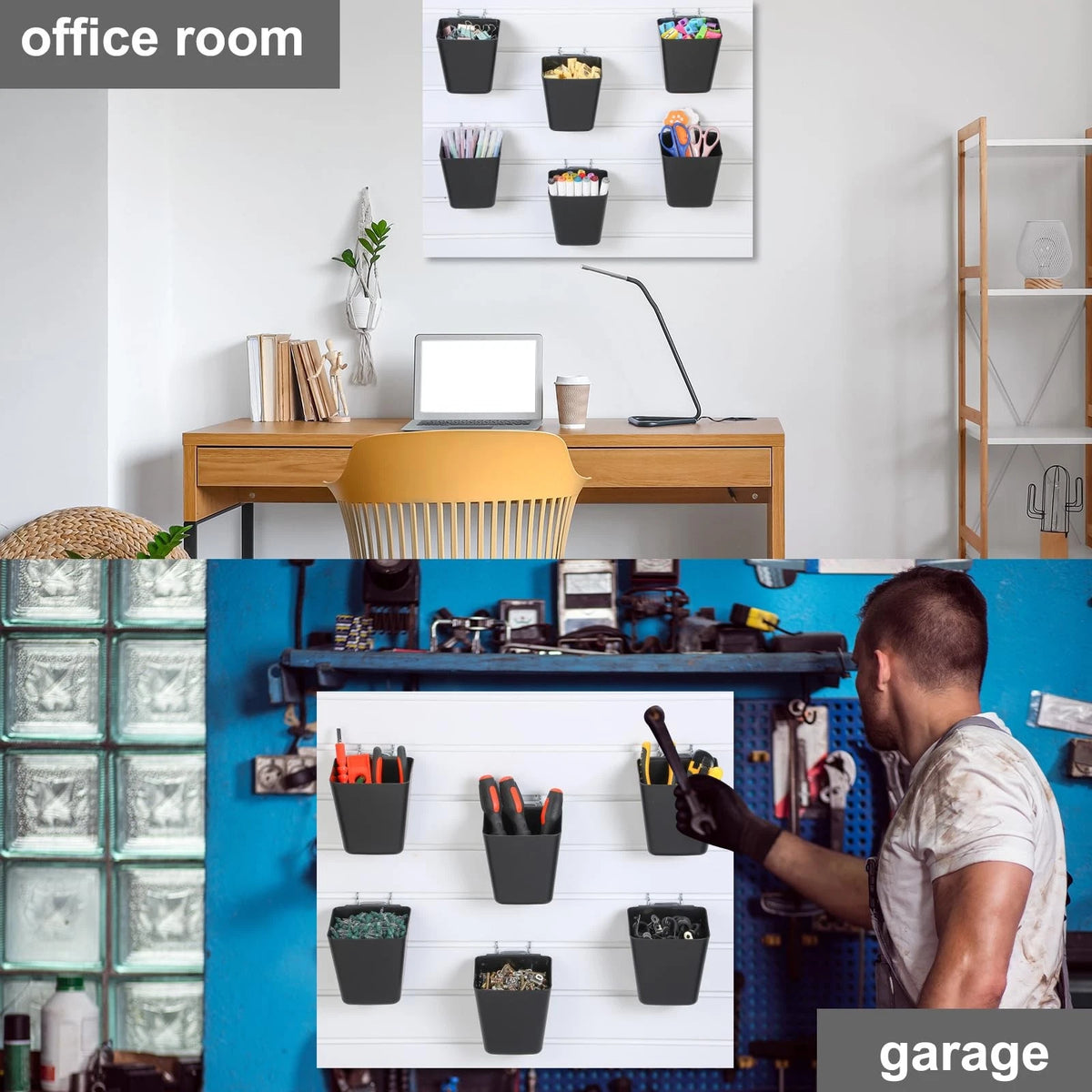 LOYIM 6 Pcs Slatwall Cups with Hook Loops Plastic Large Size Black