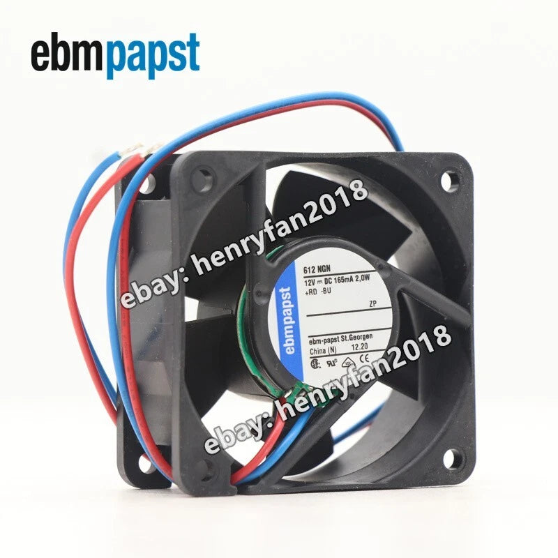 Ebmpapst Fan 612NGH Axial Fan DC 12V 2.4W 60*60*25mm 100mA Cooling Fan 2-Wire