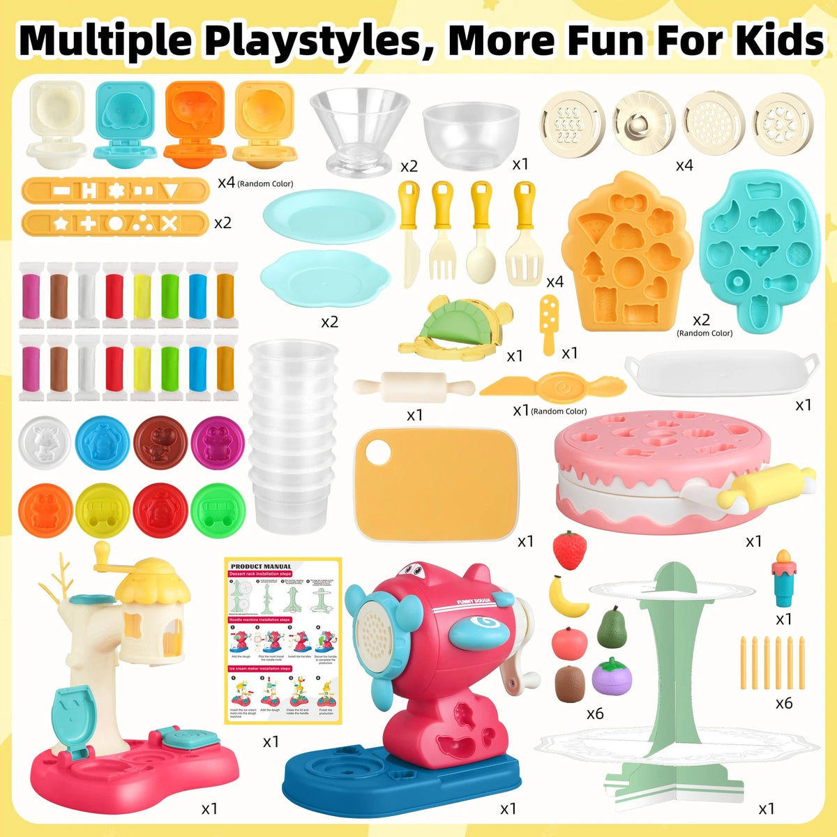 77 Pcs 4 in 1 Playdough Sets for Kids child-size, Red, Yellow, Green, Blue