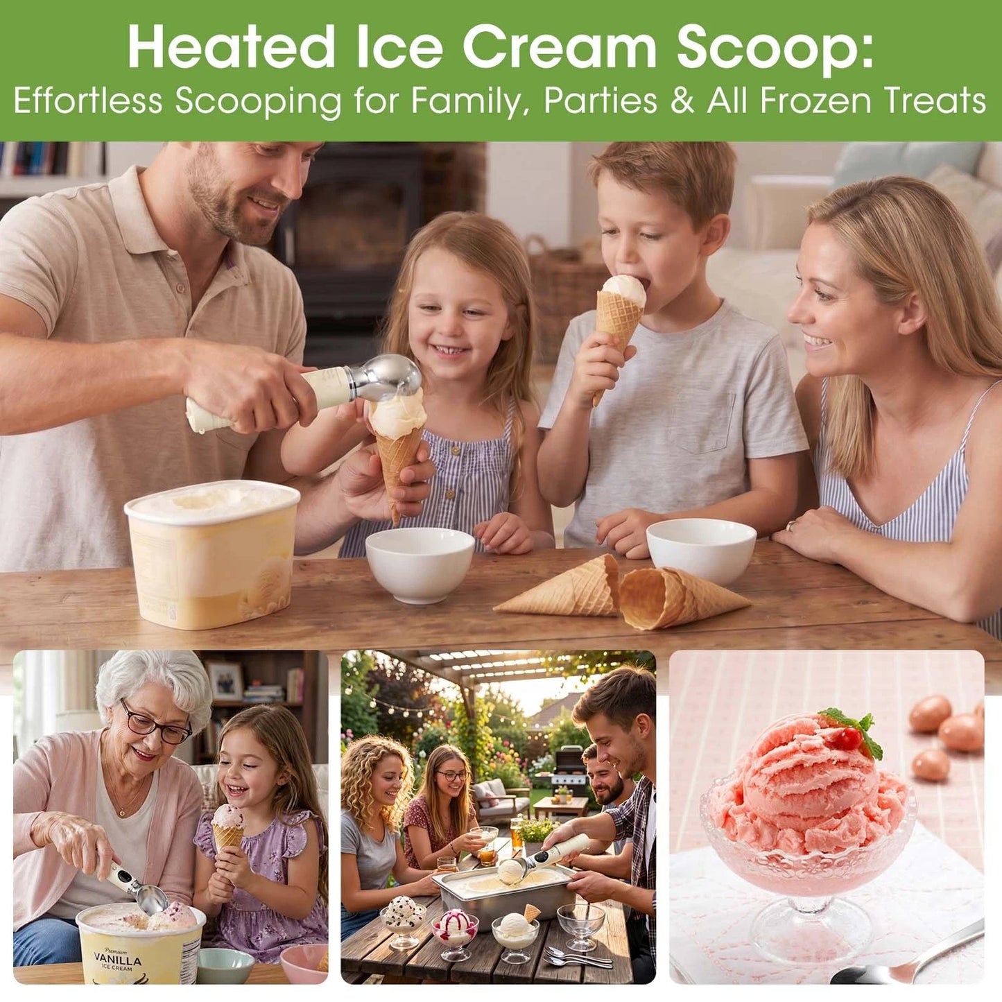Heated Ice Cream Scoop with Removable Head – Dishwasher Safe 2oz, Beige