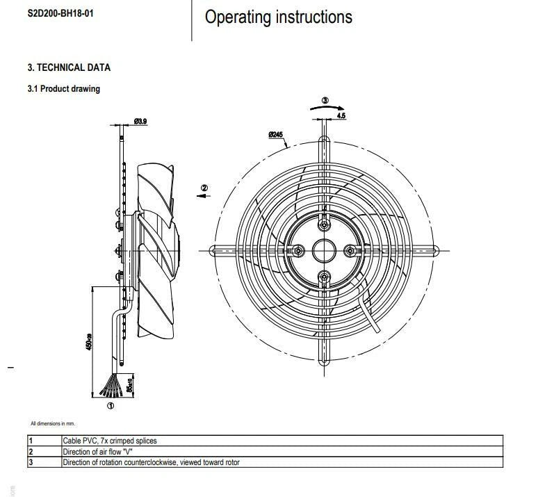Ebmpapst S2D200-BH18-01 Axial Fan 230/400V 3~ 68/70W Control Cabinet Cooling Fan