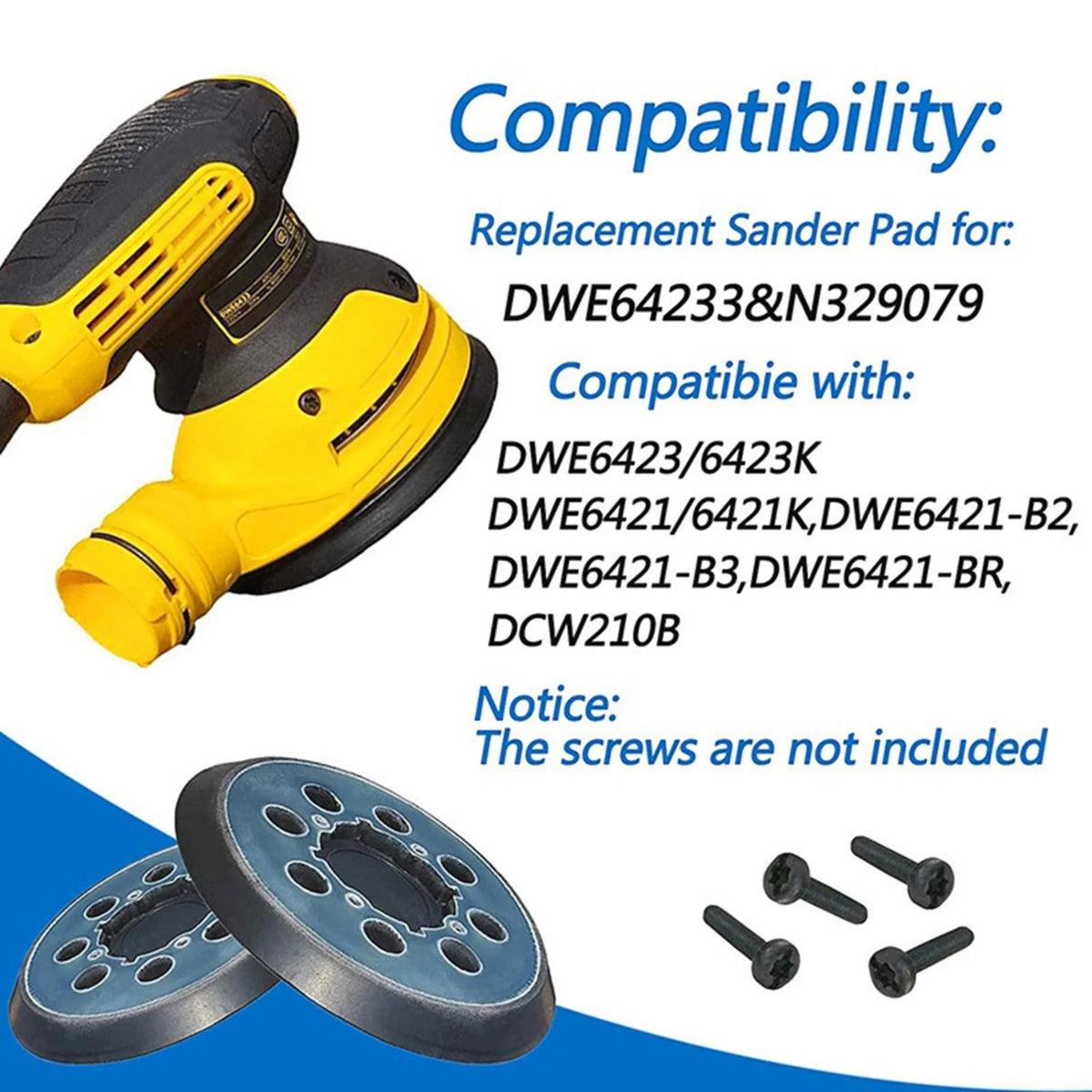 5" 4-Screw Orbital Sander Pad Replacement Hook Loop For Dewalt DWE6421 N329079 m