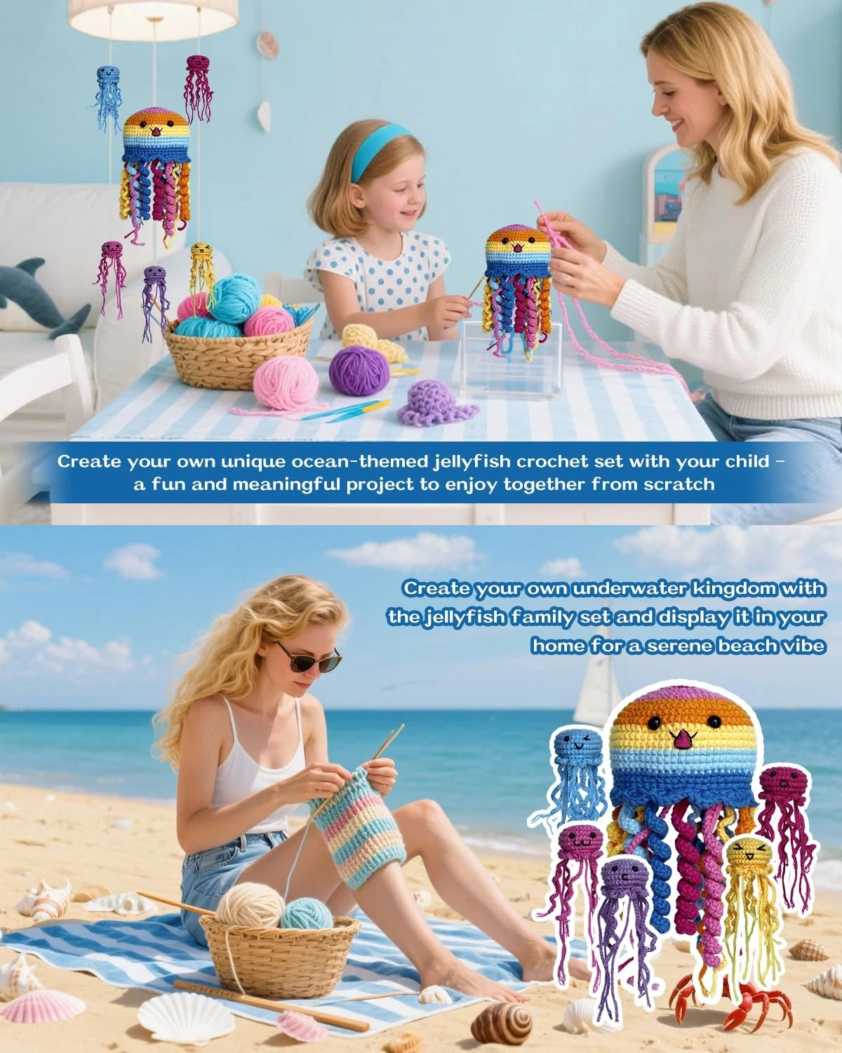 Fortilo Crochet Kit Small (approx. 5 x 7 x 2 inches each), Jellyfish Family