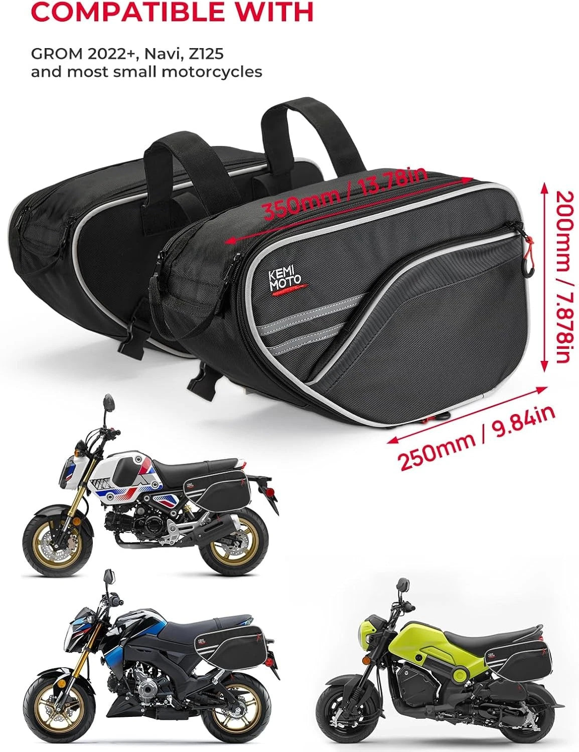 KEMIMOTO Motorcycle Saddlebags Bag Expandable 24-30L (15L*2) One Size, Black