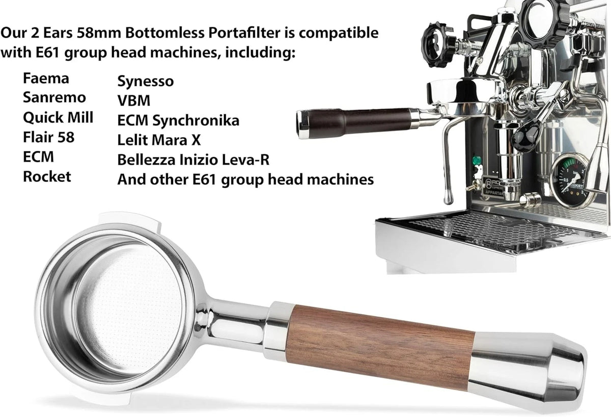 LILQ 58mm Bottomless Naked 2 Ears Portafilter For E61, Aluminum Flat