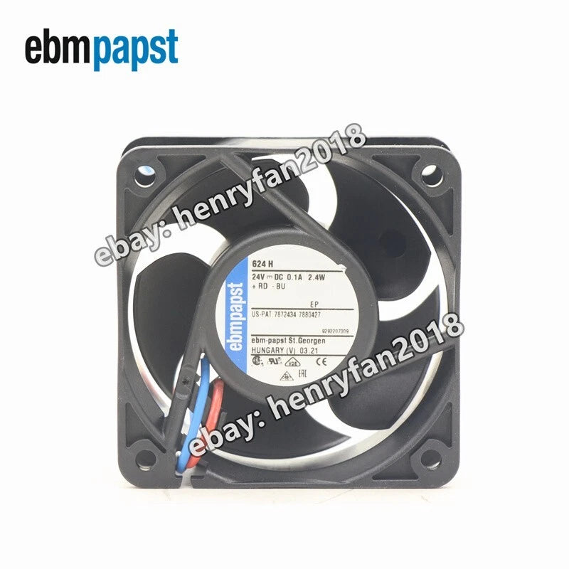 Ebmpapst 624H Axial Fan DC 24V 100mA 2.4W 60*60*25MM 2-wire 6850RPM Cooling Fan