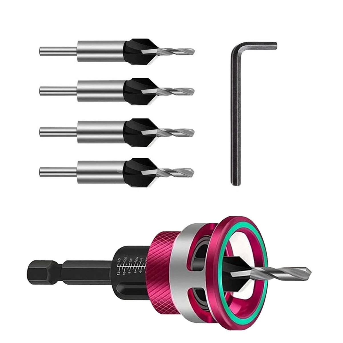 6PCS Adjustable Depth Countersink Set for Wood Screw Holes and Head Sinking