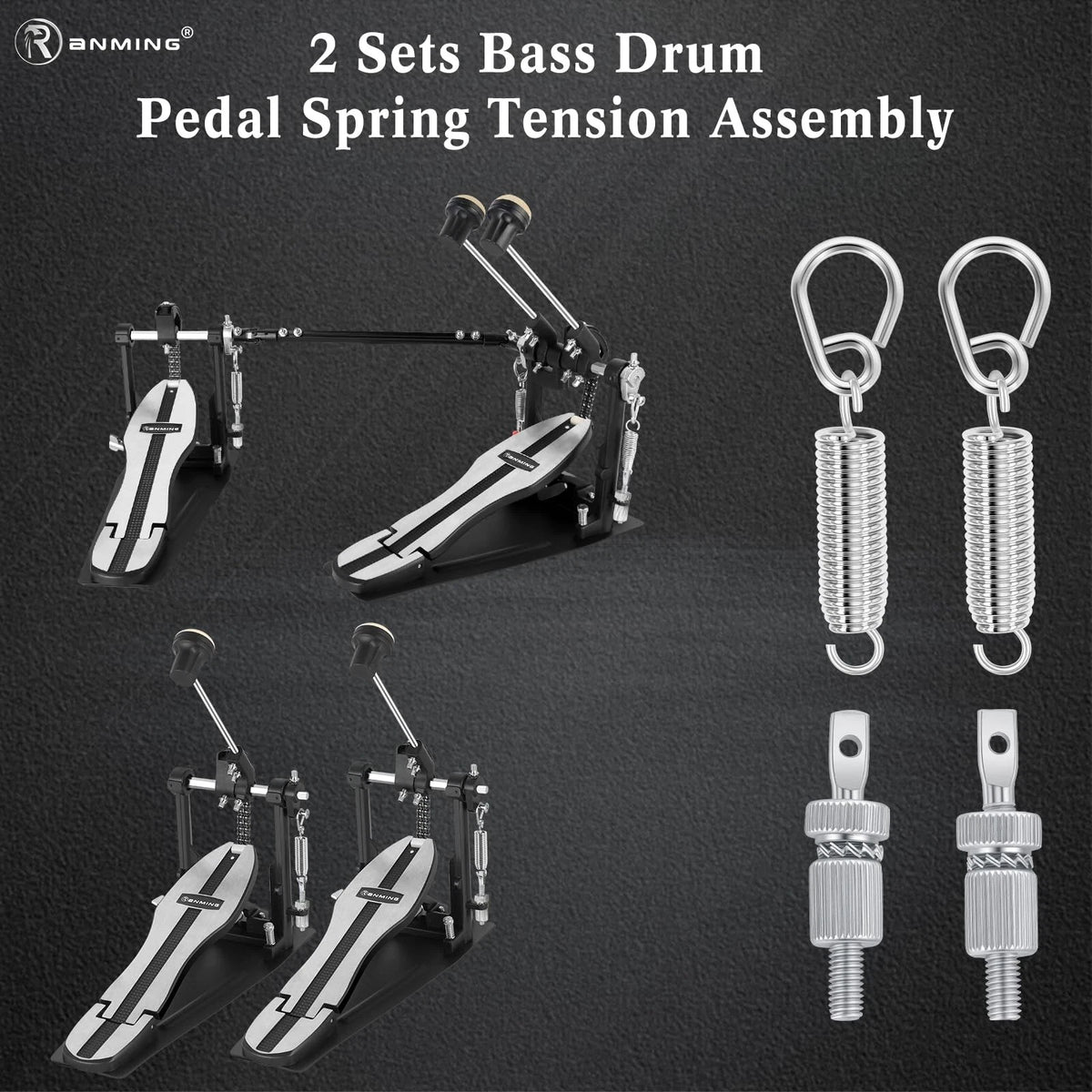 RANMING 2 Sets Bass Drum Pedal Spring Tension Assembly Standard 2A