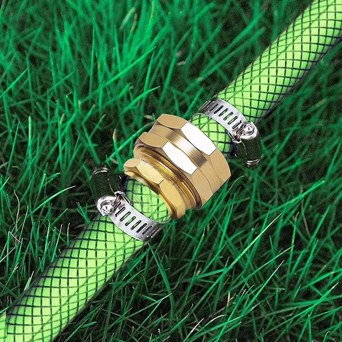Hourleey Garden Hose Repair Connector with Clamps, Fit for 3/4" 4-Set, Gold