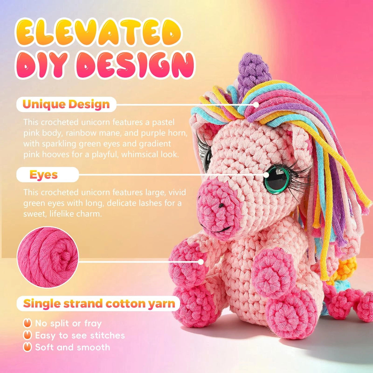 Gipony Crochet Kit for Beginners Animal,Crochet Animal Unicorn