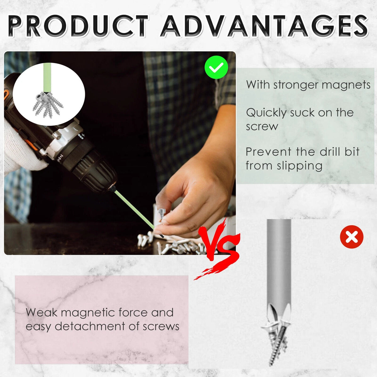 10X 1/4inch Hex Head Allen Wrench Drill Bit Set S2 Alloy Steel Magnetic Tips