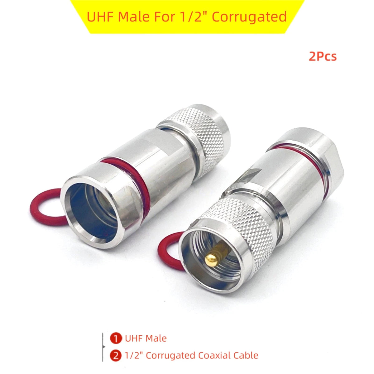 2Pcs PL259 UHF Male Connector For 1/2" Corrugated Coax Cable Equipment