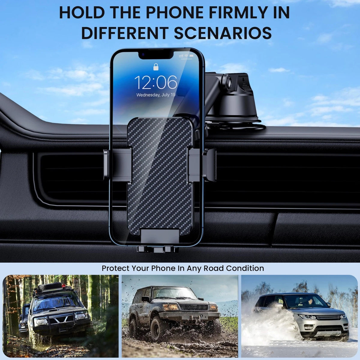 GUWEZ Phone Holders for Your Car [Military Grade Suction 10.5×7×14.5cm, Black