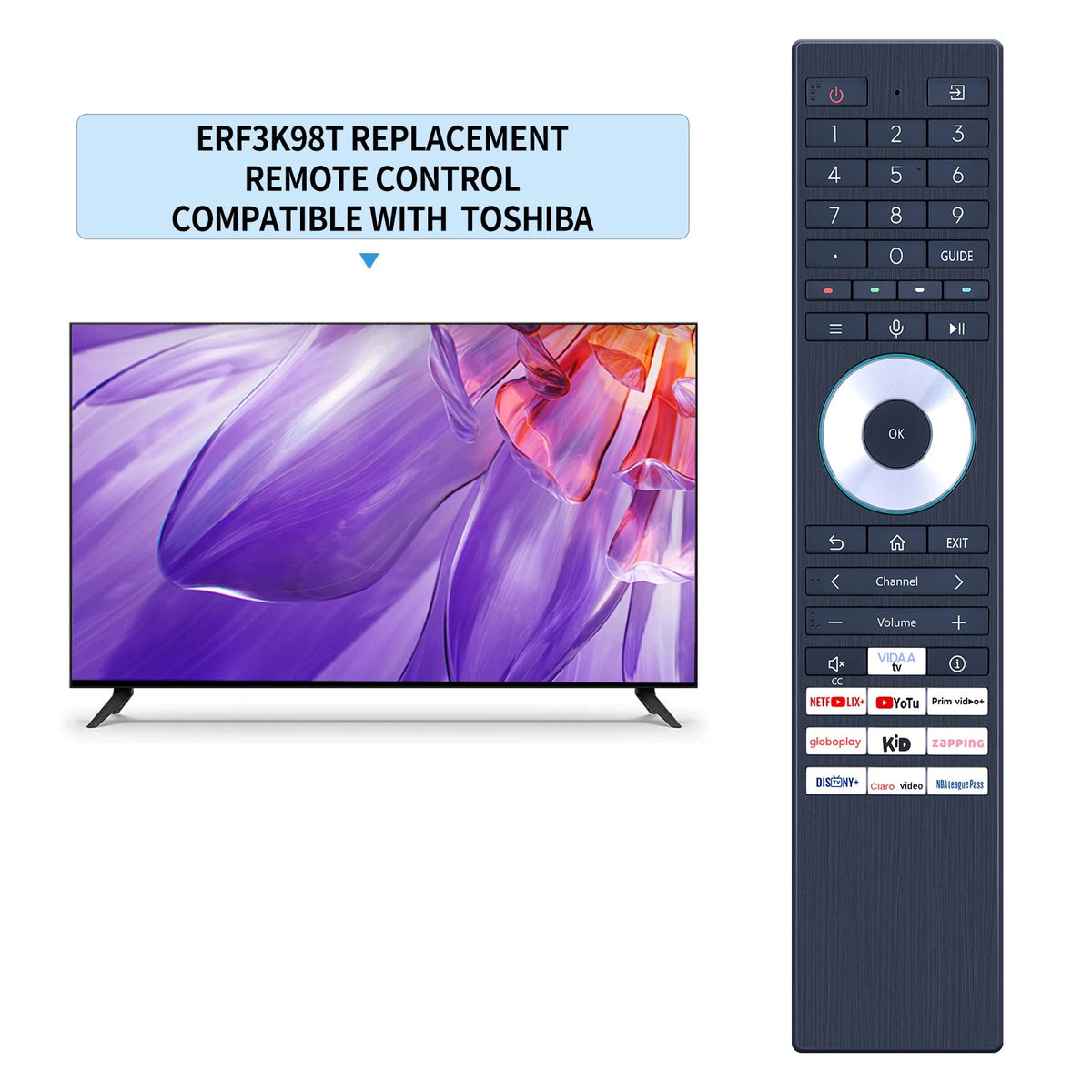 Replacement Remote Control For Toshiba Smart TV ERF3K98T