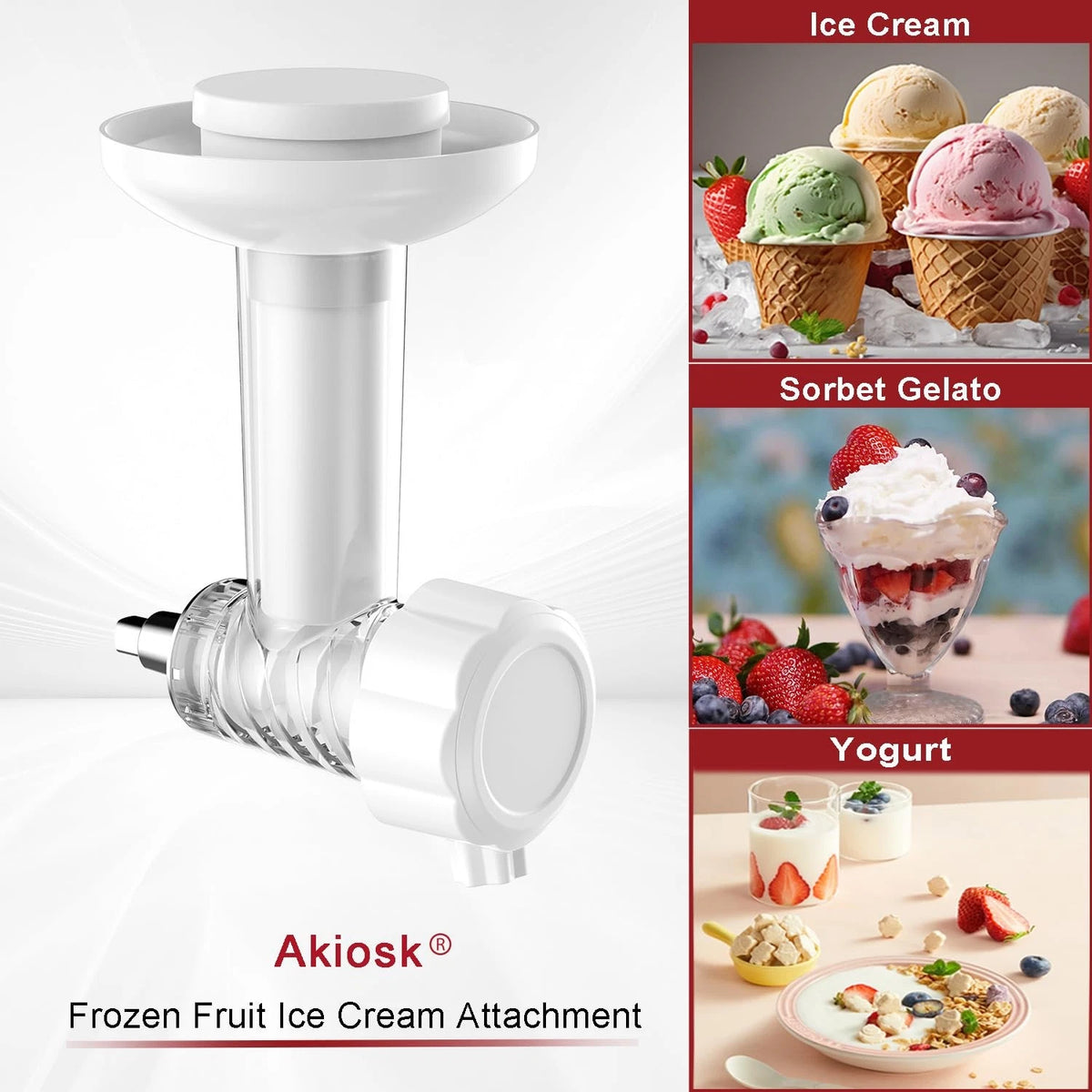 Ice Cream Maker Attachment for Frozen Fruit Soft Maker, White