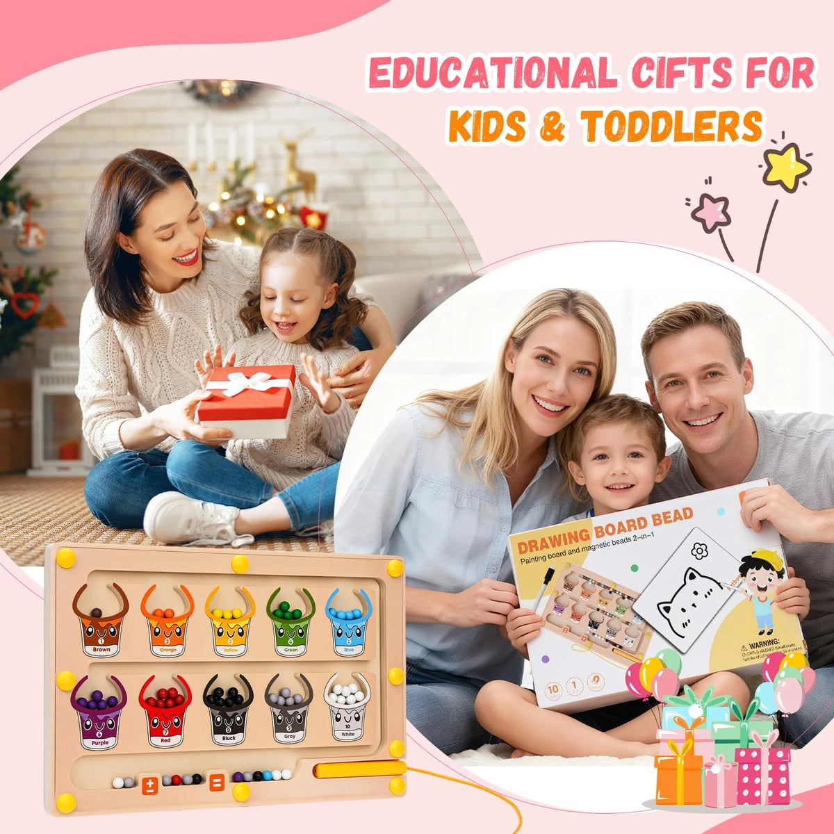 2 IN 1 Magnetic Color and Number Maze, Montessori Toys with Compact, 2 In1