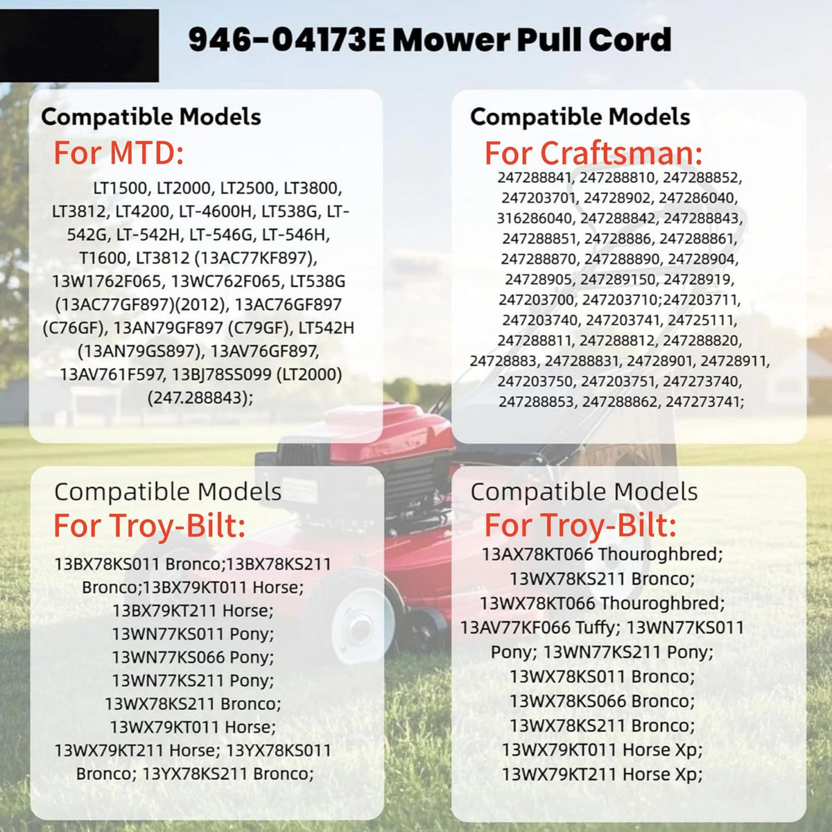 Lawn Mower Deck Engagement Cable 746-04173A For MTD LT3800 LT4200 Models