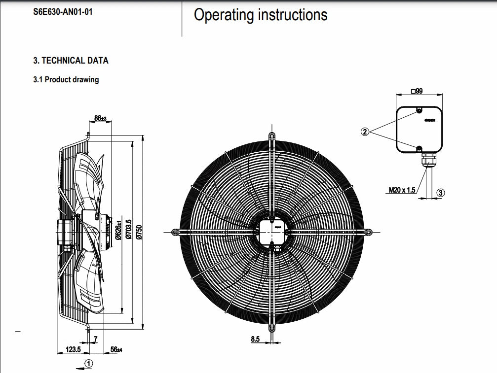 S6E630-AN01-01 A6E630-AN01-01 Ebmpapst Axial Fan 230VAC 600W 630MM Cooling Fan