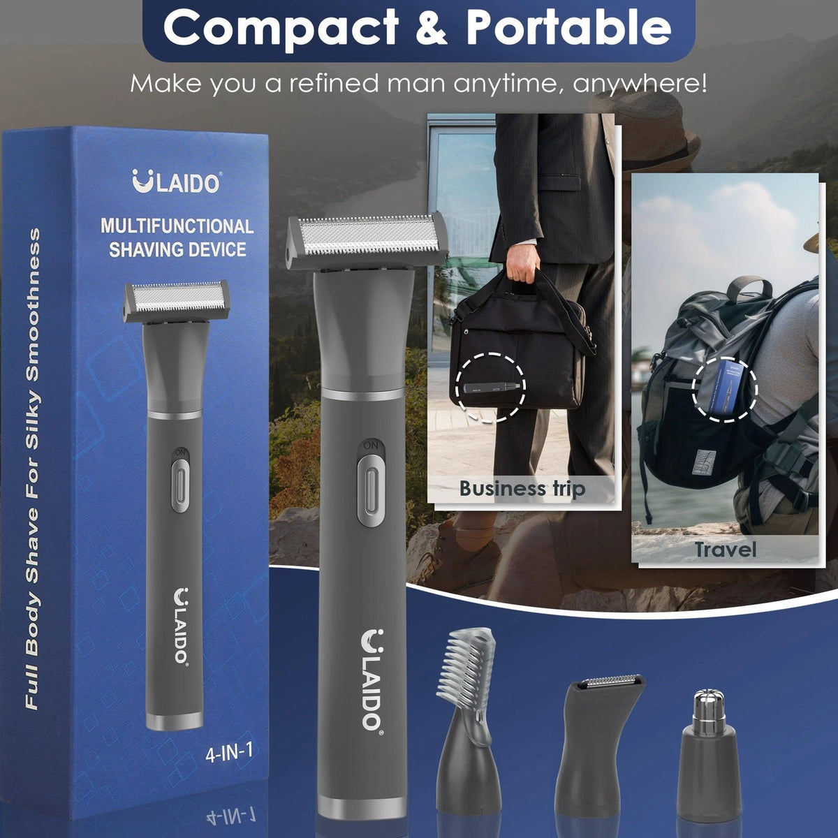 ULAIDO Body Hair Trimmer for Men, 4 in 1 Versatile Gray 4 1 (4 Heads)