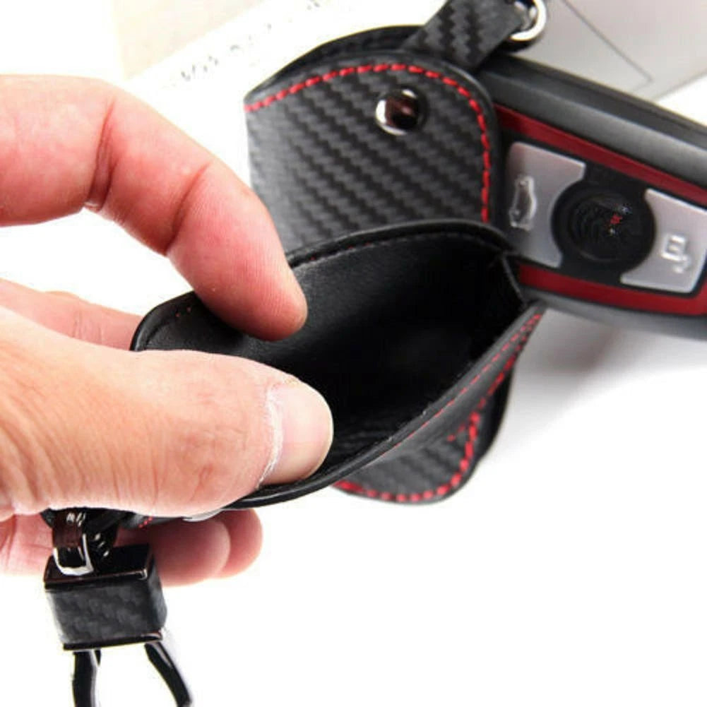 Car Black Leather Key Case Carbon Fiber Bag For BMW 1 2 3 4 5 6 Series E